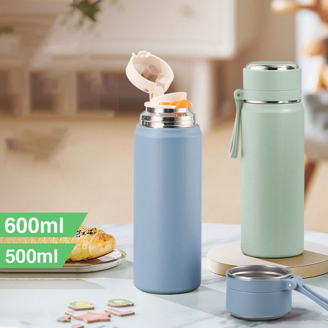 JUSTINLAU Thermoskanne aus Edelstahl in Pink mit 500 ml Volumen, doppelwandige Isolierflasche für Heiß- und Kaltgetränke - Bild 1