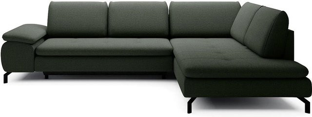 Vente-unique Schlafsofa Archibald in Grün mit L-Form und Polsterung aus Strukturstoff - Bild 1