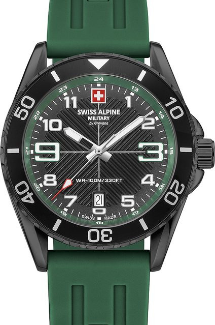Swiss Alpine Military Herrenuhr, Quarz, Edelstahl, 42 mm, Silikon, Grün, 10 ATM - Bild 1