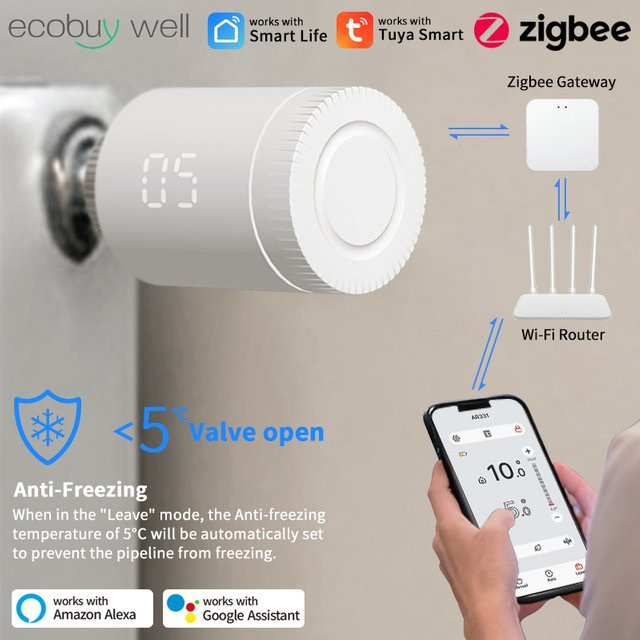 Tuya Smart Zigbee Thermostatventil mit Wifi Temperaturregler in Weiß für Alexa und Google Home - Bild 1