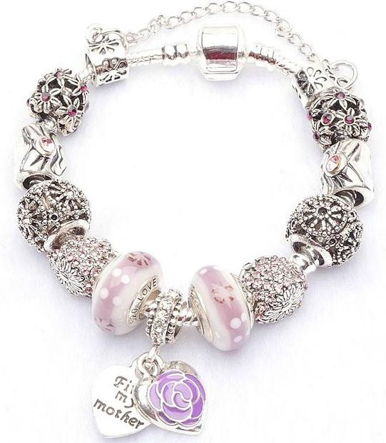 Charm-Armband, versilberte Schlangenkette, Kristalle, 19cm, Damen, Kinder - Bild 1