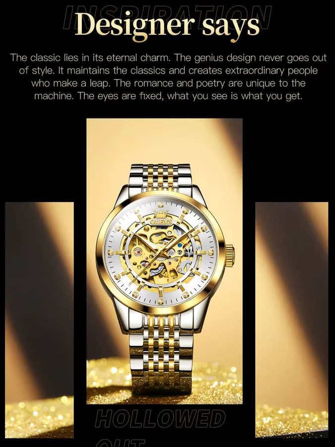 OLEVS Armbanduhr Automatik, Edelstahl, Bicolor, Herren - Bild 7