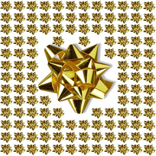 Relaxdays Geschenkschleifen Set Gold aus Polypropylen, Selbstklebend, B/T/H: 2 x 5 x 5 cm, 200 Stück - Bild 1
