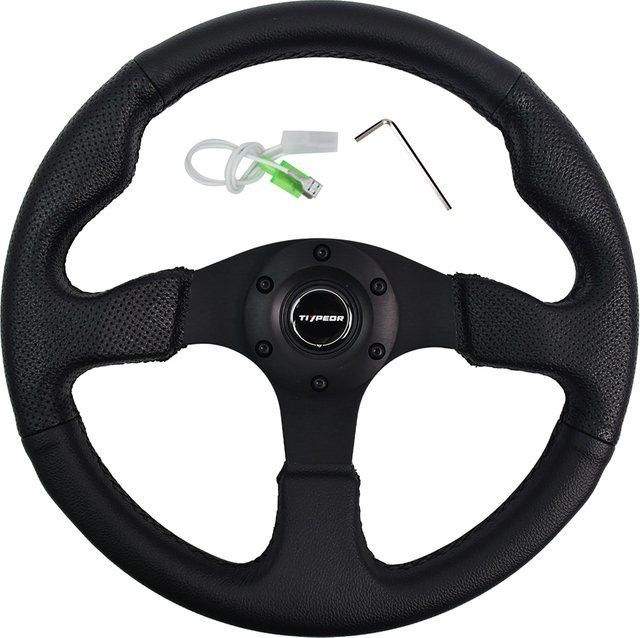 TIYPEOR Klassisches Drift-Simulationslenkrad aus schwarzem PVC-Leder, Durchmesser: 330 mm, Durchmesser: 40 mm - Bild 1