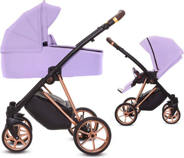 TPFLiving 2in1 Kinderwagen Ultra Stoff in Lila mit Gestell in Roségold - Bild 1
