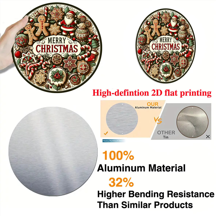 Potdemiel Vintage Wandschild Frohe Weihnachten runder Metall-Kranz mit Weihnachtsmann und Lebkuchen, Durchmesser: 20,32 cm, Mehrfarbig - Bild 4