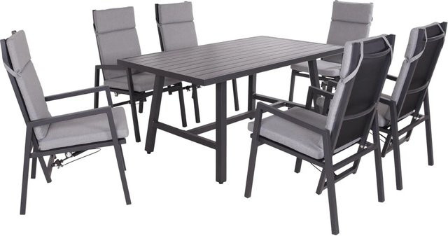 DELUKE Garten-Sitzgruppe JONI 7-teiliges Gartenmöbel-Set aus Kunststoff und Aluminium in Schwarz und Grau - Bild 1