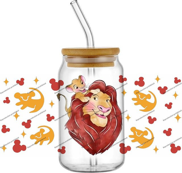 Simba König der Löwen UV DTF 3D Transfer Aufkleber für 16oz Glasbecher, Mehrfarbig - Bild 1