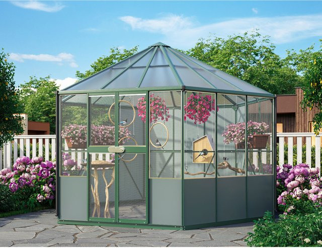 Vitavia Vogelvoliere Circus 9000 mit Faltdach aus Kunststoff, Smaragd, B/T/H: 383,3 x 336 x 283 cm - Bild 1
