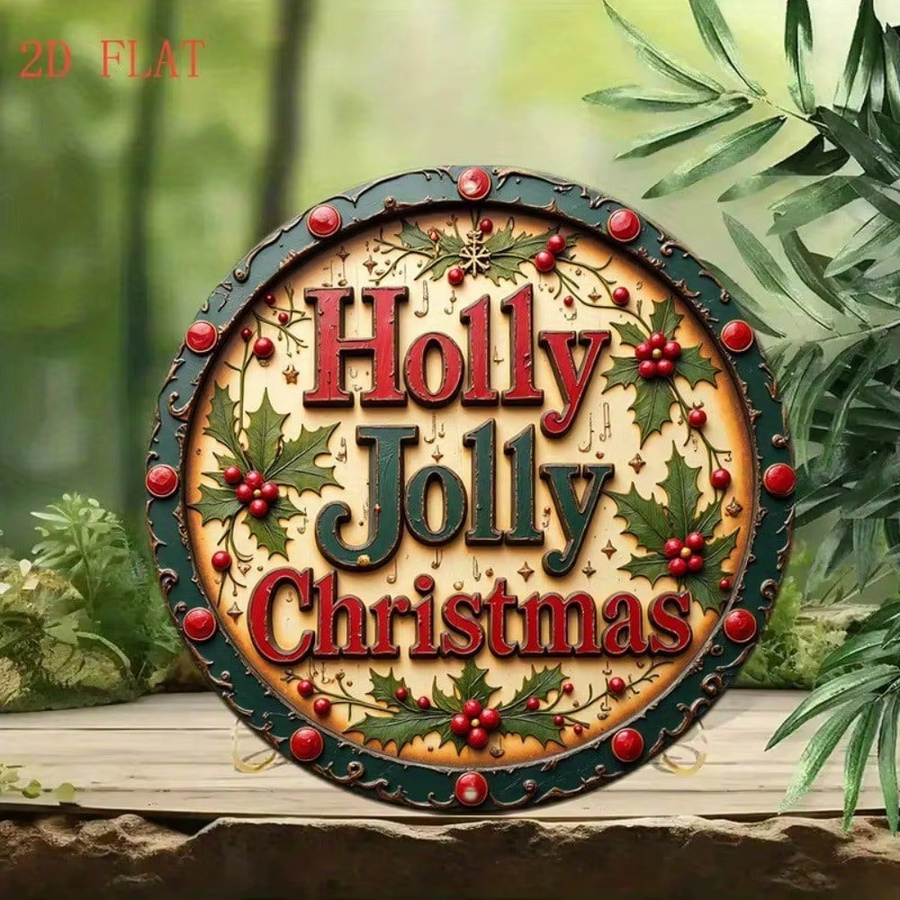 CIFBUY Retro Metallblechschild Wanddekoration Rund mit Weihnachtsmotiv und floralem Design in Multicolour - Bild 2