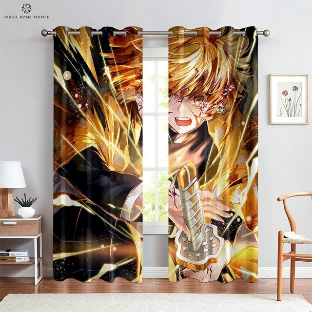 Yiran Furniture Anime Fenstergardinen aus Polyester, 2er-Set, Mehrfarbig, Breite: 50 cm, Höhe: 130 cm - Bild 1