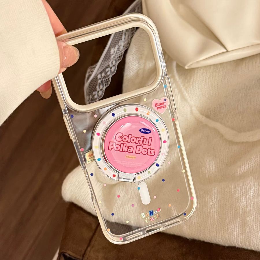 Transparente Handyhülle mit bunten Polka Dots und magnetischer Halterung für Apple iPhone 17 16 15 14 13 12 Pro Max, stoßfeste weiche Hülle in Multicolour - Bild 2