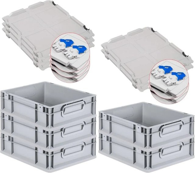PROREGAL SuperSparSet 5x Eurobox NextGen Grip mit Scharnierdeckel und blauen Schiebeschnappverschlüssen, Grau, H x B x T: 12 x 30 x 40 cm - Bild 1