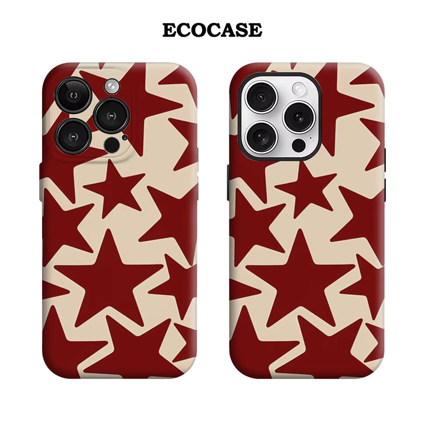 Potdemiel Burgundy Star Scatter Handyhülle für iPhone 17 16 15 14 13 12 Pro Max Plus mit doppelschichtiger Rückseite in Rot - Bild 2