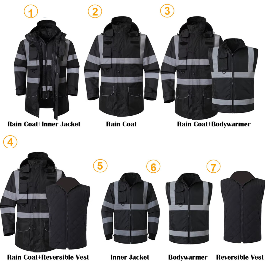 SPARDWEAR Schwarze reflektierende Winter-Sicherheitsjacke als isolierter Parka mit hoher Sichtbarkeit - Bild 2