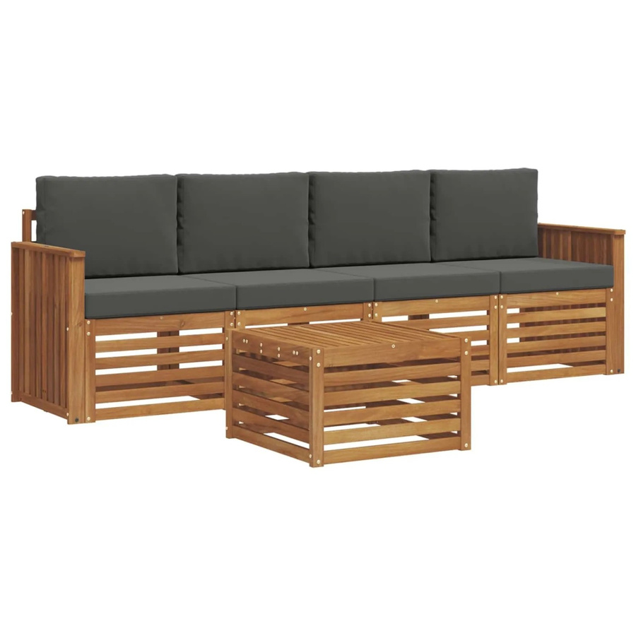 vidaXL Sofagarnitur 5-teilig aus Massivholz Akazie in Natur und Anthrazit mit Tisch und Polstern - Bild 2