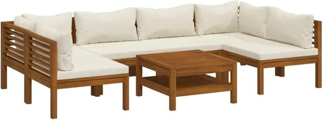 vidaXL 7-teiliges Garten-Lounge-Set aus massivem Akazienholz mit cremefarbenen Kissen - Bild 1