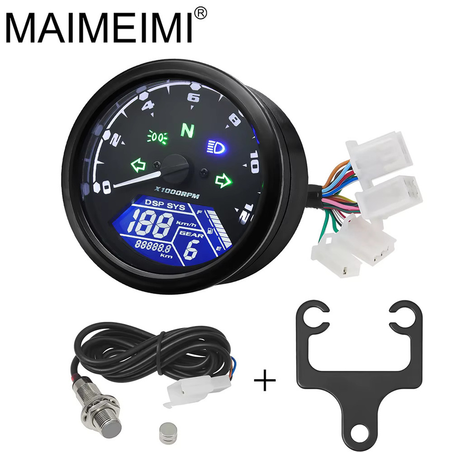MAIMEIMI Digitaler Motorrad Tachometer mit LCD-Display in Schwarz, 12000 RPM, km/h und mph - Bild 1