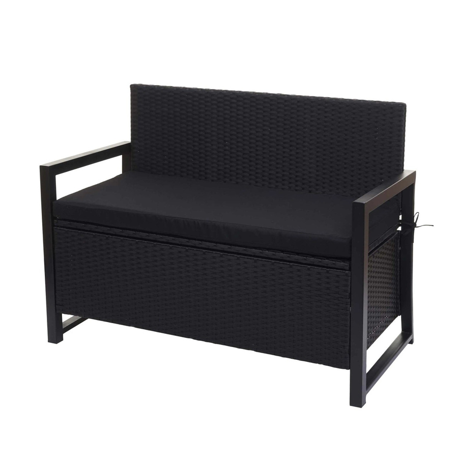 MCW Poly-Rattan 2er Gartenbank als Truhenbank mit Staufach in Anthrazit inklusive schwarzer Sitzkissen - Bild 2