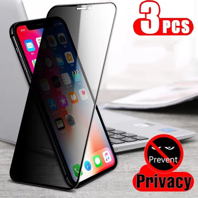 3er Set schwarze Anti-Spy Displayschutzfolien aus Sichtschutzglas für Apple iPhone 7 8 Plus SE 2020 11 12 13 14 15 16 Pro XS Max XR - Bild 1