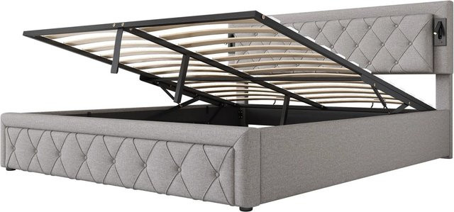 okwish Polsterbett mit USB-Schnittstelle und Lift-up-Funktion, Grau, B/T/H: 180 x 200 x 104,5 cm (Höhe: 186 cm) - Bild 1