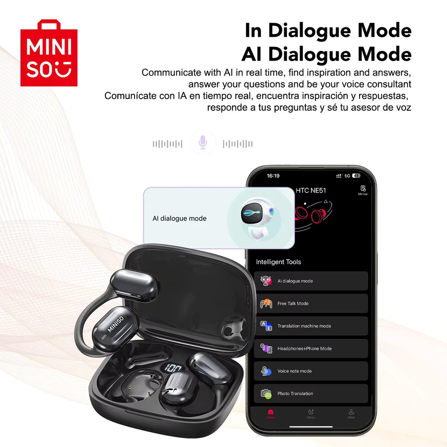 MINISO MS162 Übersetzer-Kopfhörer Bluetooth Drahtlose Face-to-Face Übersetzung Kopfhörer Schwarz - Bild 2