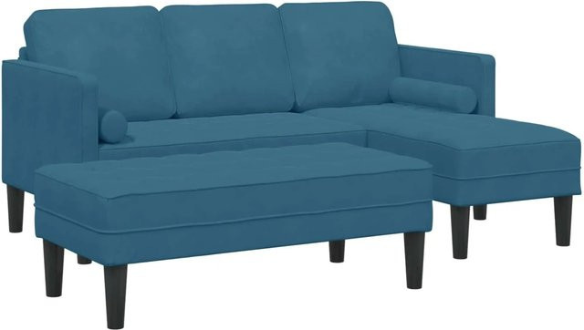 vidaXL Sofa Set L-förmig in Blau mit Hocker aus Samt und Polyester mit Holzrahmen - Bild 1