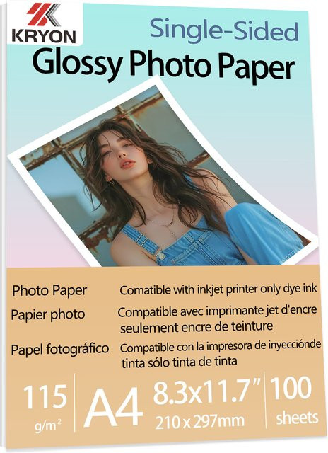 KRYON Fotopapier A4 für Inkjet, 100 Blatt, einseitig glänzend, weiß, 115 g/m2 - Bild 1