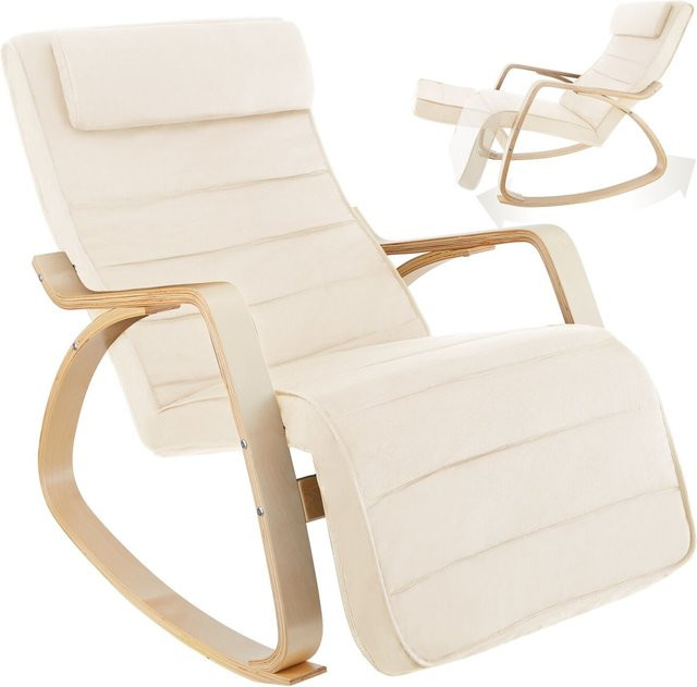tectake Schaukelstuhl Onda mit Armlehnen aus Birkenholz in Beige mit Polsterung und Kopfkissen B/T/H: 67 x 115 x 86 cm - Bild 1