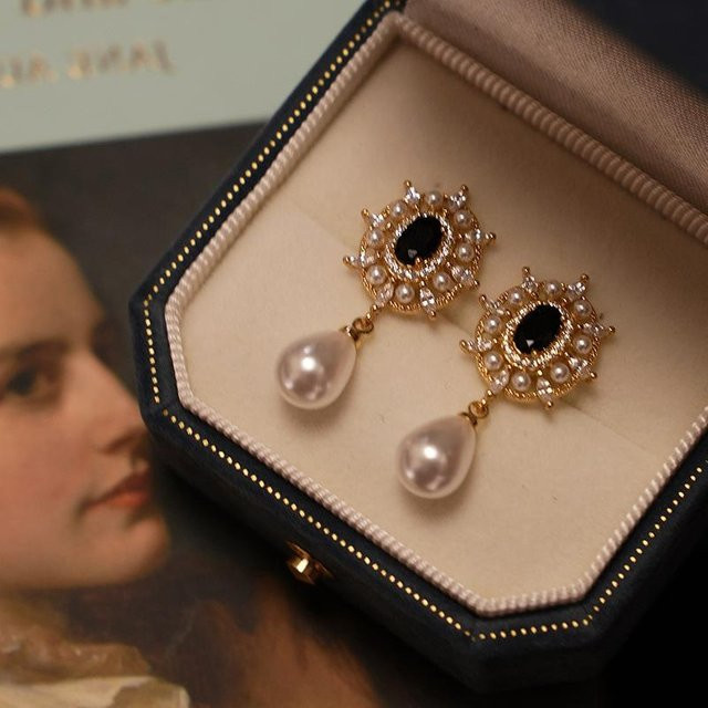 YIRAN Jewelry Ohrringe, Perle, Schwarz, Kupfer, Damen - Bild 1