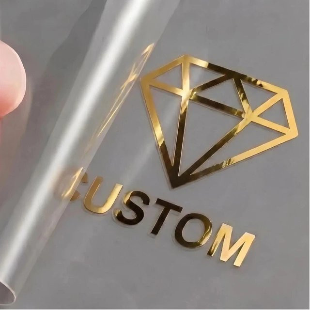 50 Stück Personalisierte UV DTF Transfer-Sticker in Gold für dein Logo oder Firmennamen als glänzende Etiketten für Flaschen und Hochzeiten - Bild 1