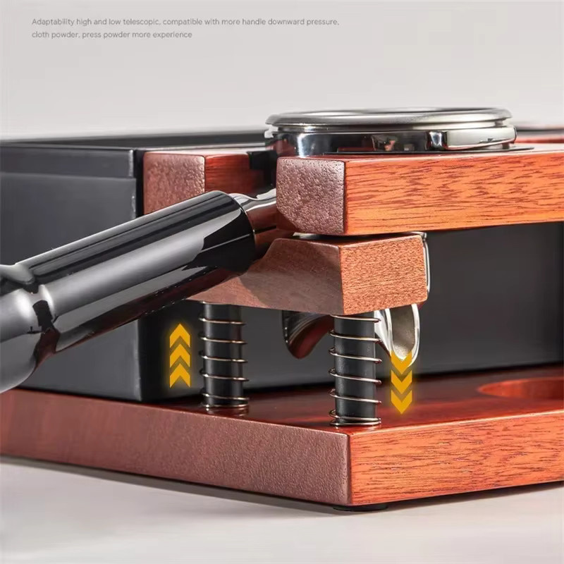 JUSTINLAU Kaffeepulverhalter mit Klopfbox und doppelschichtigem Holzverteiler in Braun für Siebträger 51 mm, 54 mm oder 58 mm inklusive Puck-Screen Aufbewahrungsbasis - Bild 4