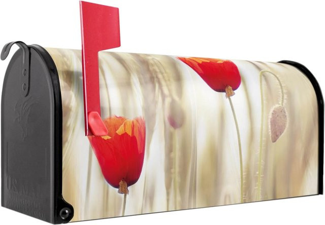 Banjado Amerikanischer Briefkasten in Schwarz mit Klatschmohn-Motiv aus pulverbeschichtetem Stahl, B/T/H: 48 x 22 x 16 cm - Bild 1