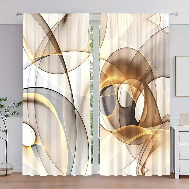 Yiran Furniture Vorhänge mit geometrischem abstraktem 3D-Kunstmuster, 2er-Set, Mehrfarbig, B: 53 cm, H: 116 cm - Bild 1