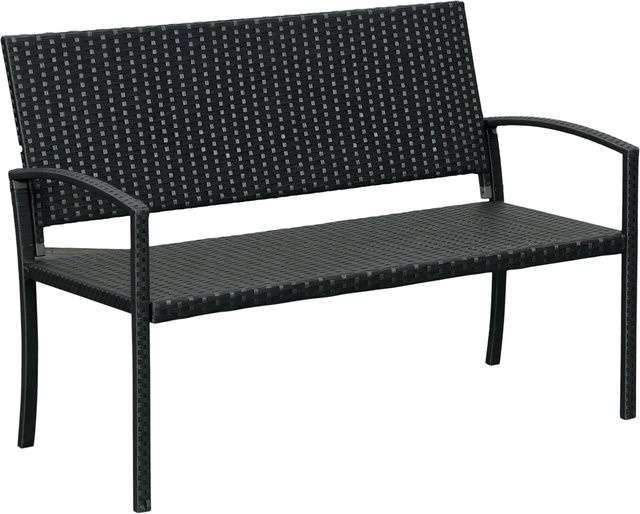 Furnicato Gartenbank aus PE Polyrattan in Schwarz mit Stahlrahmen, B/T/H: 122 x 60 x 85 cm - Bild 1