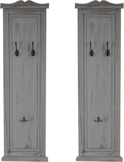 BERLINLODGE Garderobe 2er-Set aus Paulownia Holz in Grau mit Wandhaken, B/H/T: 109 x 28 x 5,5 cm - Bild 1
