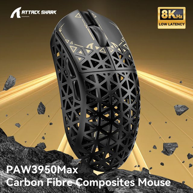 ATTACK SHARK R5 Ultra Carbon Fiber Wireless 8K Gaming Mouse, Schwarz, 39g Superlight mit PixArt PAW3950MAX Sensor - Bild 1