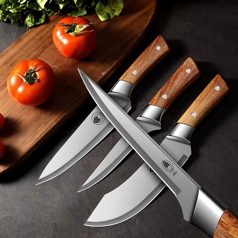 PLYS Knochenmesser aus Edelstahl in Silber mit Holzgriff und Schutzhülle - Bild 2