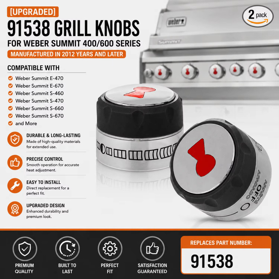 2er-Pack Weber Grillknöpfe 91538 zur Temperaturregelung in Schwarz, kompatibel mit Weber Summit 400 und 600 Grills ab Baujahr 2012 - Bild 2