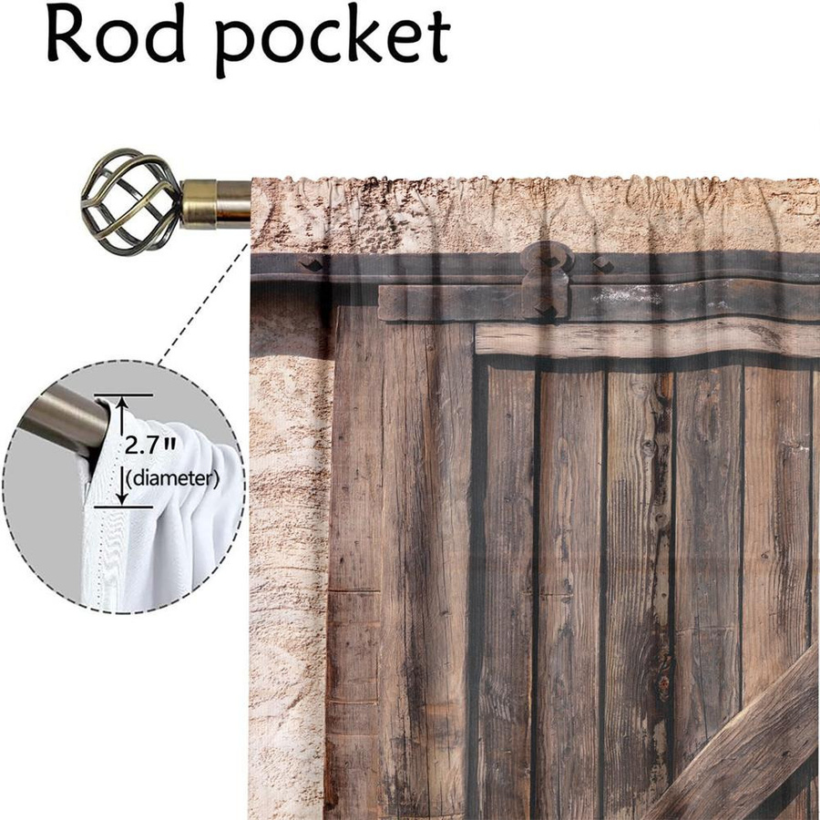 2er-Set Vintage Scheunentür Vorhänge mit Holzmaserungsdruck in Braun, semi-transparent, Rod Pocket, Breite: 75 cm, Höhe: 165 cm - Bild 2