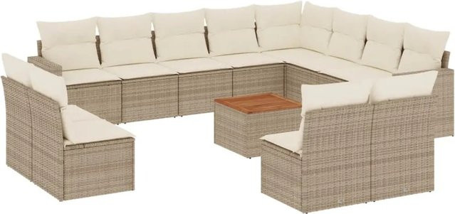 vidaXL 13-teilige Garten-Sofagarnitur aus Poly-Rattan und Akazienholz in Beige und Cremeweiß - Bild 1