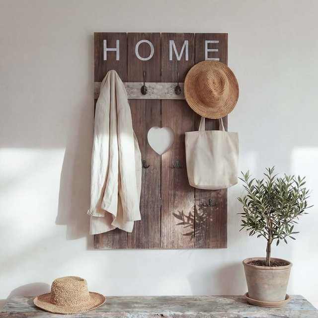 Wandgarderobe MCW Home C89 aus Paulowniaholz in Braun im Shabby-Look Vintage mit 8 Haken, B: 91 cm, H: 60 cm - Bild 1