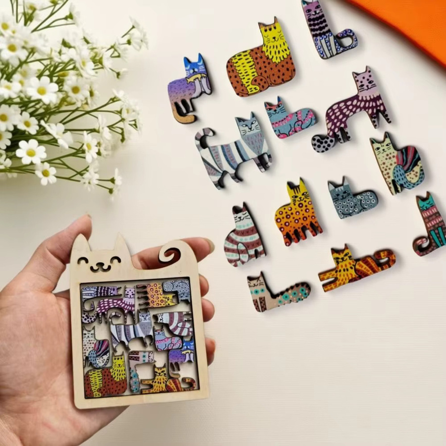soulbao Katzenförmiges Holzpuzzle, Tiere, bunt/mehrfarbig - Bild 2