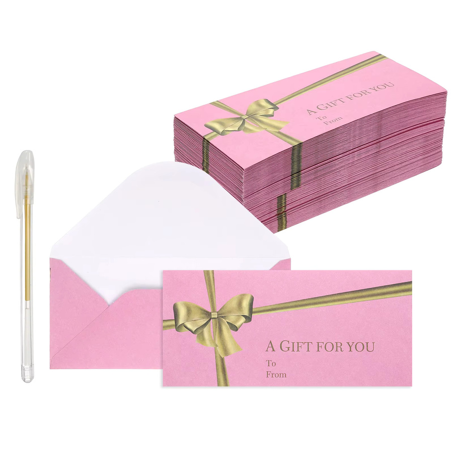 50 Stück Mini-Umschläge mit V-Klappe aus Papier in Schwarz und Gold inklusive goldenem Tintenstift für Grußkarten, Hochzeitseinladungen und Partygeschenke - Bild 5