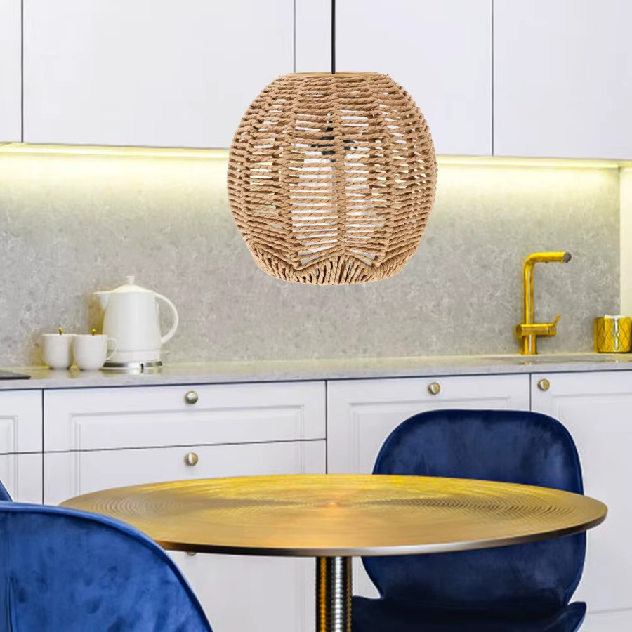 JOYINLED Boho Weiden-Lampenschirm in Beige, dekorative Kugel-Hängelampenabdeckung aus Rattan und Papier für E27/E26, Durchmesser: 15 cm - Bild 3