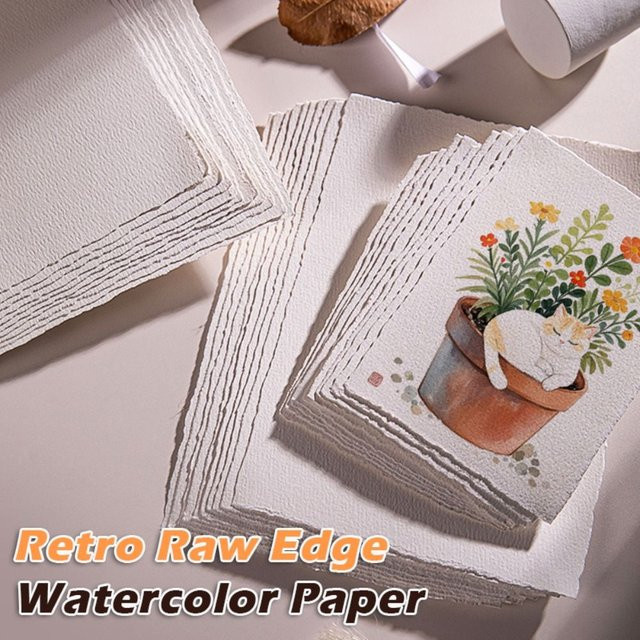 10 Stück Baumwoll-Aquarellpapier mit handgerissenen Kanten und mittlerer Textur in Weiß für Schüler - Bild 1