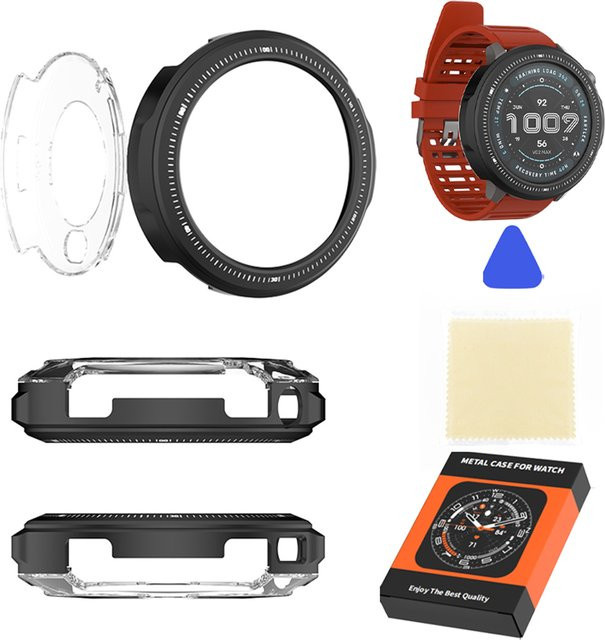 ALLOET Uhrenarmband für Amazfit Balance 2 Smartwatch, Edelstahl, Silikon, Schwarz - Bild 1