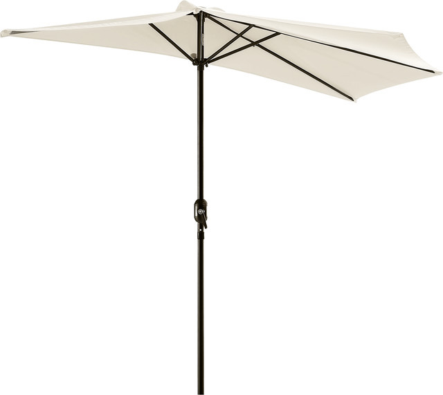 Outsunny Sonnenschirm halbrund mit Kurbel aus Metall und Polyester in Cremeweiß und Schwarz mit UV-Schutz für Terrasse und Garten - Bild 1