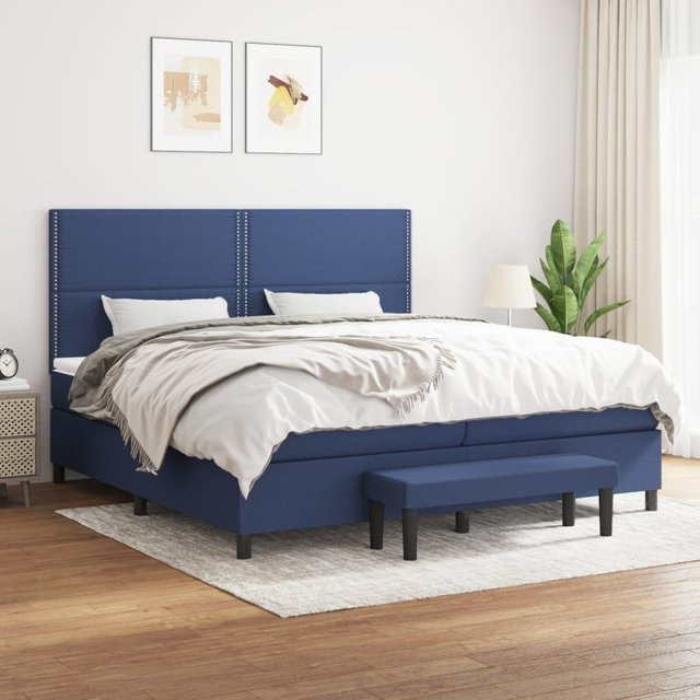 vidaXL Boxspringbett mit Matratze Blau Stoff B/T/H: 200 x 200 x 128 cm - Bild 3