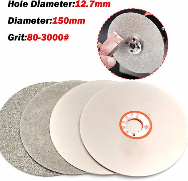 E-HOMEWAY Diamantbeschichtete flache Rundscheibe zum Schleifen und Polieren von Jade und Schmuck, Körnung 80-3000, Farbe Grau, Durchmesser: 150 mm, Bohrung: 12,7 mm - Bild 1